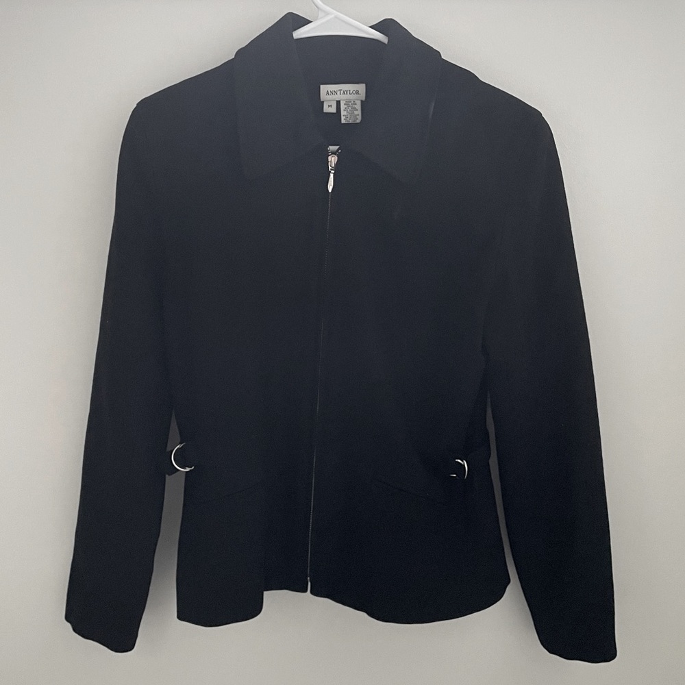 Vintage Ann Taylor Black Zip Up Blazer Jacket Size Medium